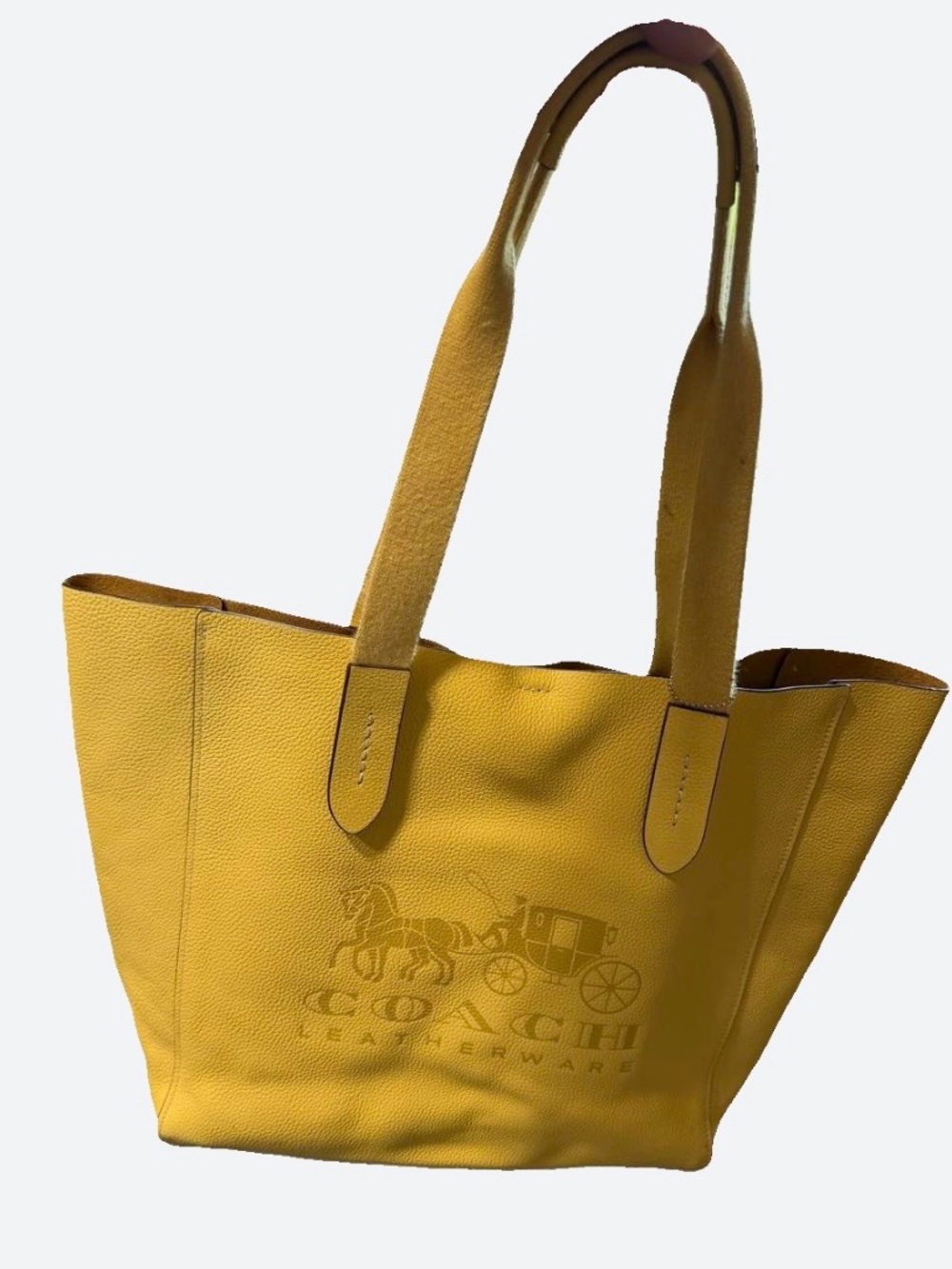 Coach Yellow Leather Embossed Logo Tote